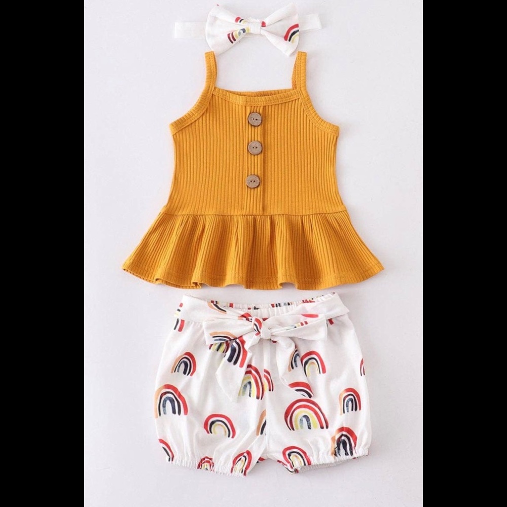 Rainbow Baby Boutique 3 pc Set Shorts Top Headband Outfit Size 12 Months NEW NWT - Picture 1 of 5
